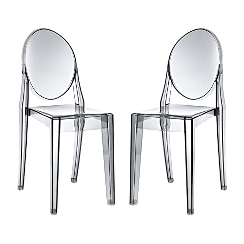 Modway Casper Modern Acrylic Stacking Two Dining Side Chairs in Smoke