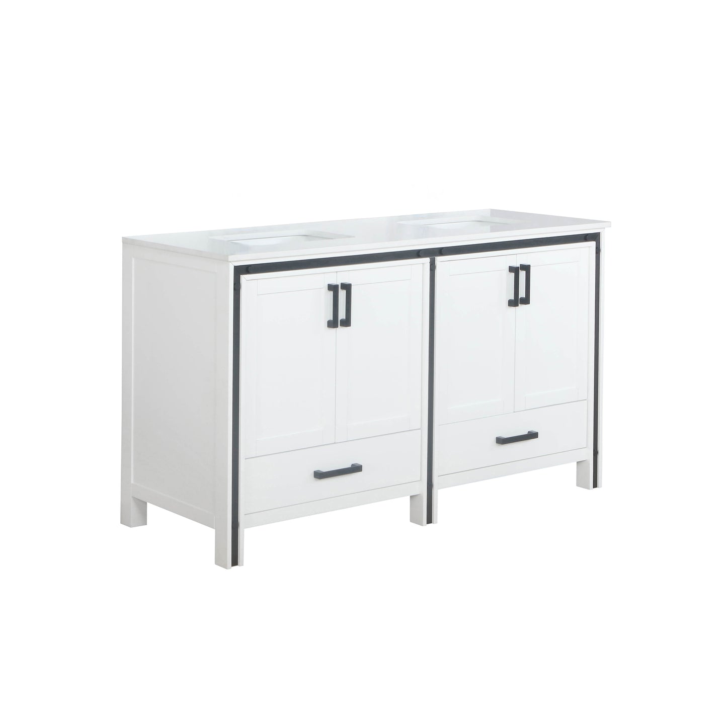 Ziva 60" White Double Vanity, Cultured Marble Top, White Square Sink and no Mirror