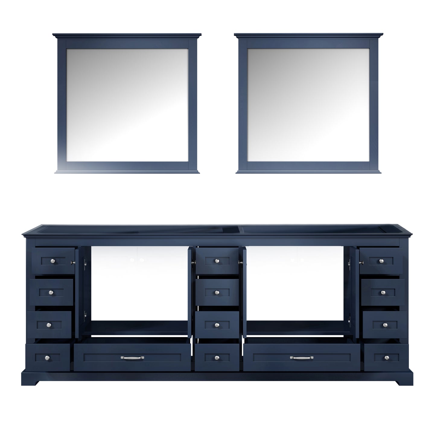 Dukes 84" Navy Blue Double Vanity, no Top and 34" Mirrors