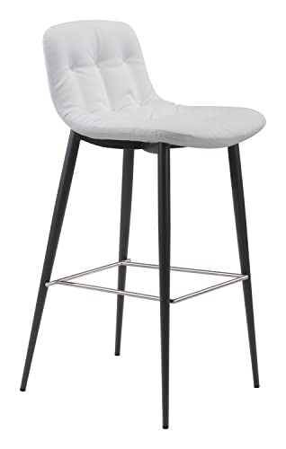 Zuo Modern Tangiers Bar Chair Set Steel, Foam, Faux Leather White, Dark Gray Indoor Weight Capacity 280 lbs Dimensions: 17.3" W x 20.7" D x 40.2" H Pack of 2