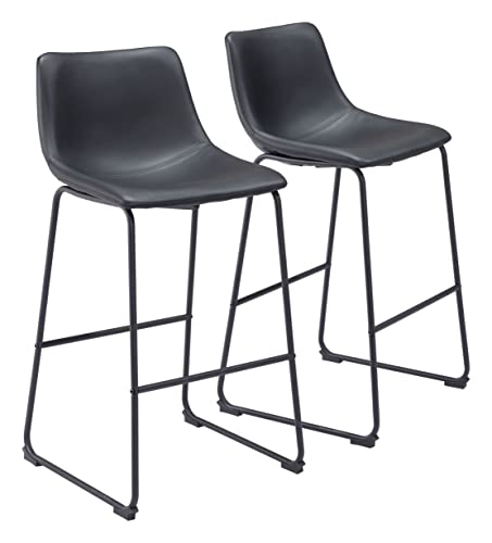 Zuo Modern - Smart Bar Chair (Set of 2) Black - Industrial - Bar - Seating - Seat - 330 lbs. weight capacity - Steel - Plywood - Foam - 100% Polyurethane - Plywood wood - Powder Coated - Indoor -Black