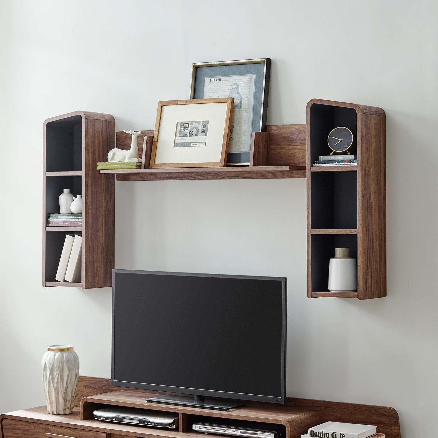 Modway Omnistand, Wall Mounted Shelves, Walnut Gray