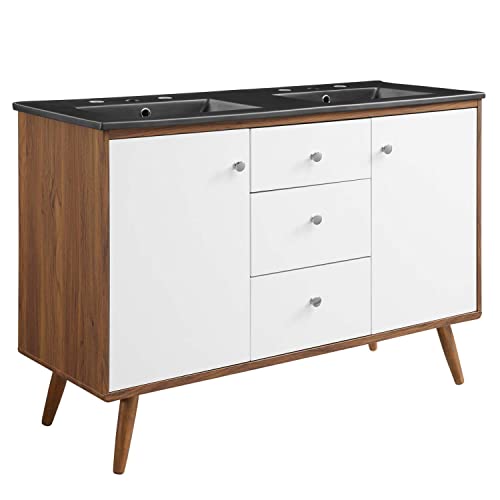 Modway Transmit 48" Double Sink Bathroom Vanity in Walnut Black, 18.5 x 47.5 x 33.5