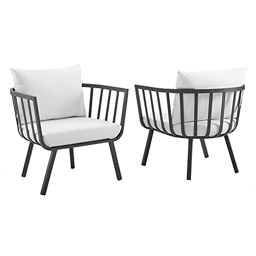 Modway Riverside Aluminum Patio Armchair in Gray and White (Set of 2)