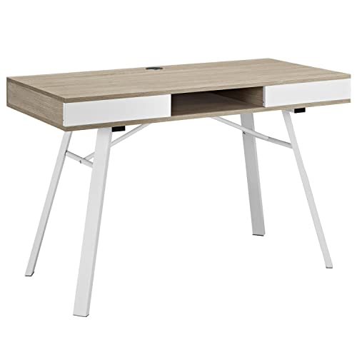 Modway Stir Wood Grain and Metal Writing Office Desk With Storage Space In Oak
