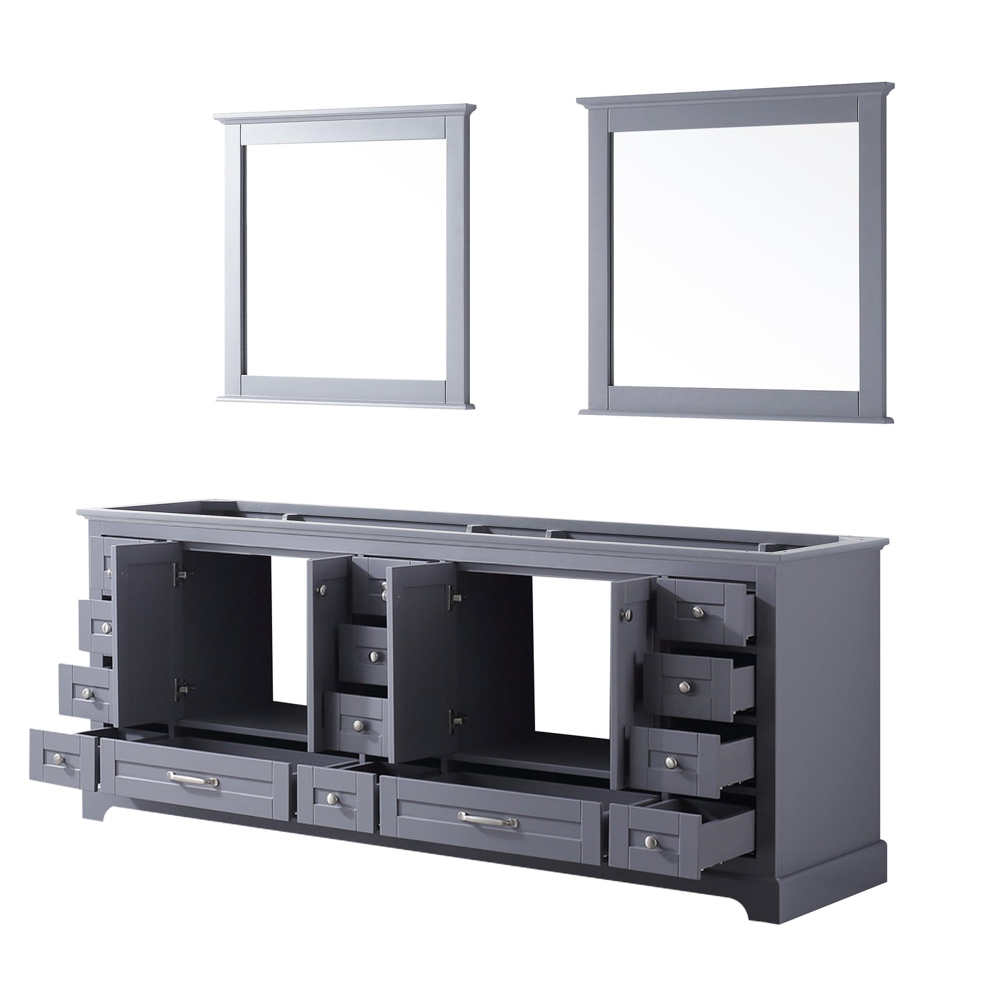 Dukes 84" Dark Grey Double Vanity, no Top and 34" Mirrors