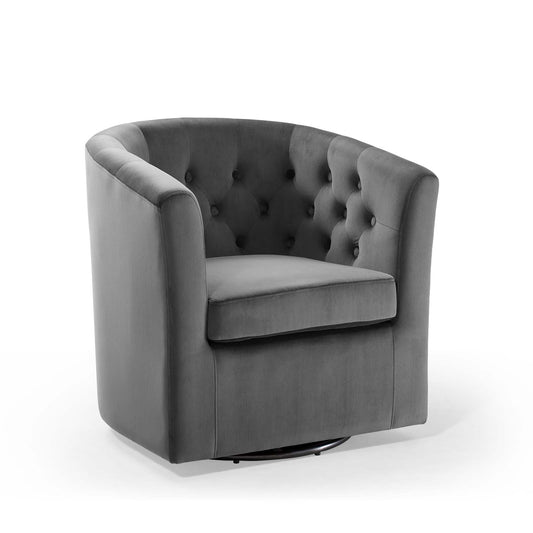 Modway Prospect Performance Velvet Tufted Swivel Arm Chair in Charcoal