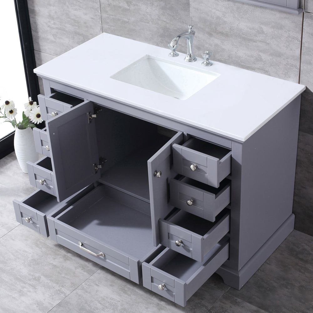 Dukes 48" Dark Grey Single Vanity, White Quartz Top, White Square Sink and 46" Mirror