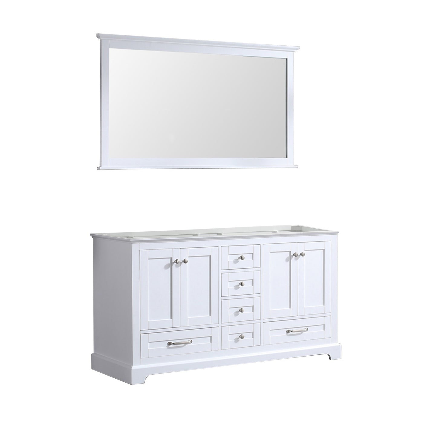 Dukes 60" White Double Vanity, no Top and 58" Mirror