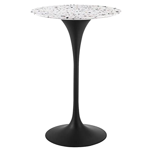 Modway Black and White Lippa Round Terrazzo Bar Table EEI-5709-BLK-WHI