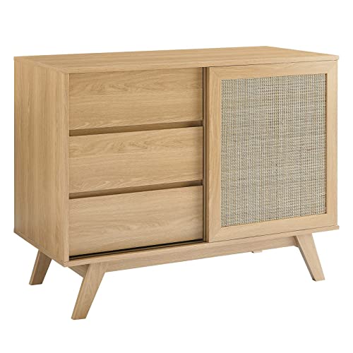 Modway Soma 40" Rattan Display Stand Accent Cabinet, Oak