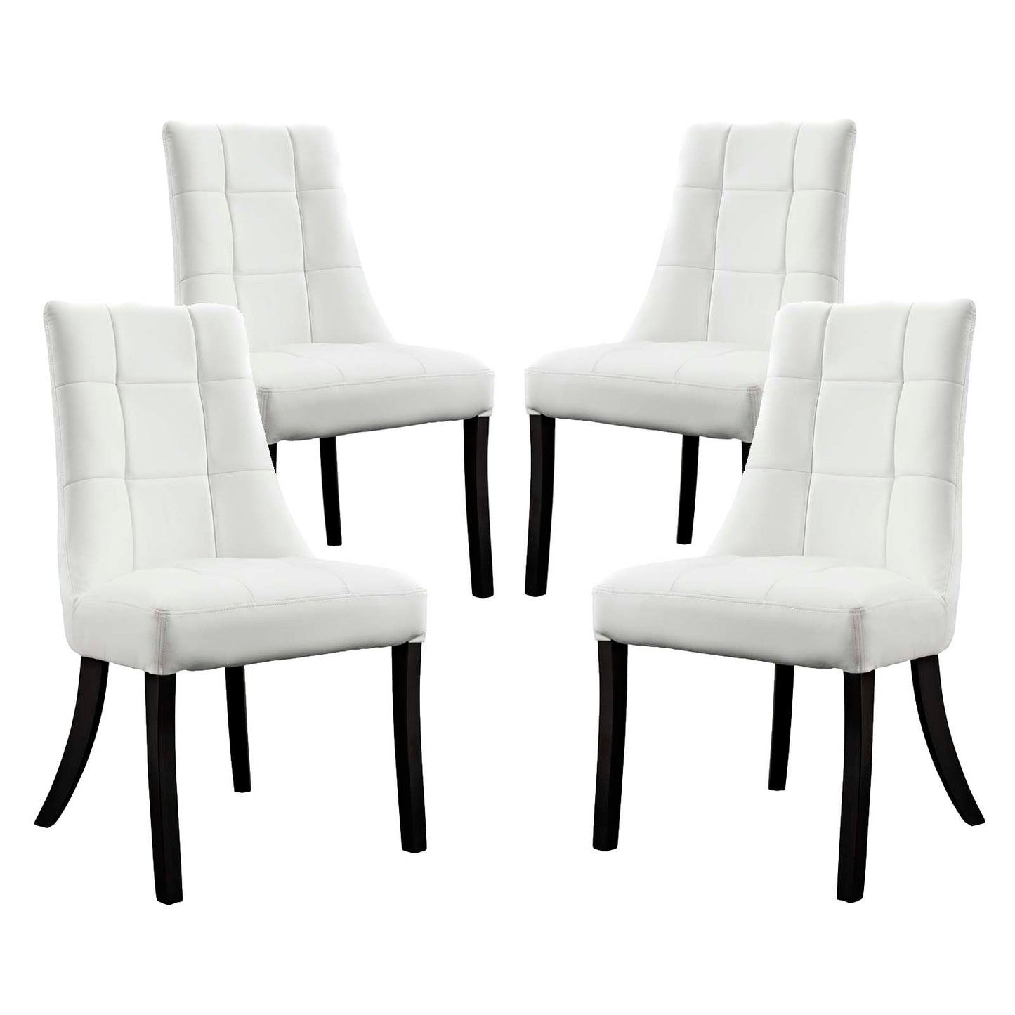 Modway Noblesse Modern Tufted Vegan Leather Upholstered Four Kitchen and Dining Room Chairs in White