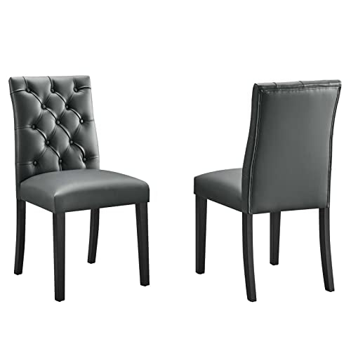 Modway Duchess Modern Tufted Button Faux Leather Upholstered Parsons Two Dining Chairs in Gray