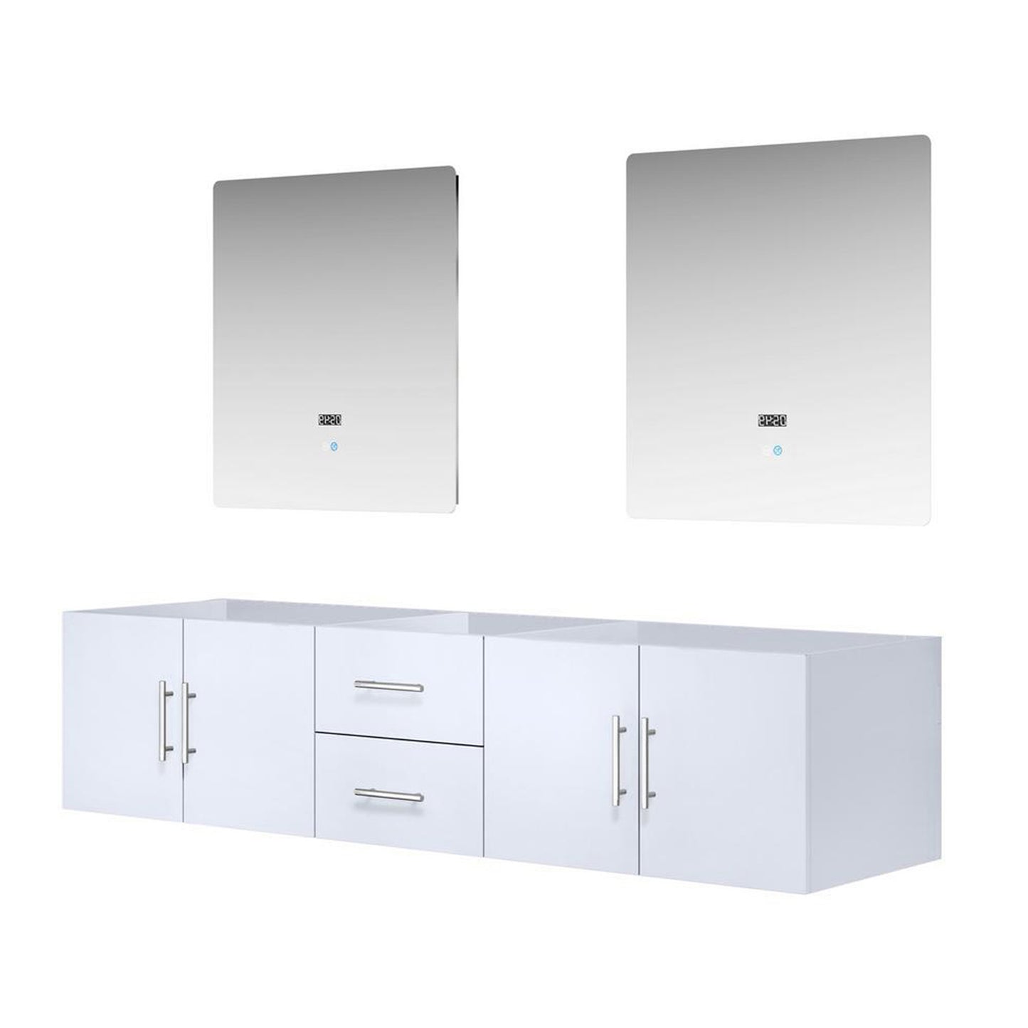 Geneva 80" Glossy White Double Vanity, no Top and 30" LED Mirrors