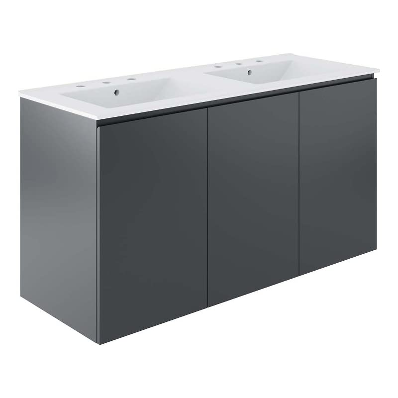 Modway Gray Bryn Wall-Mount Double Sink Bathroom Vanity EEI-5781-GRY-WHI