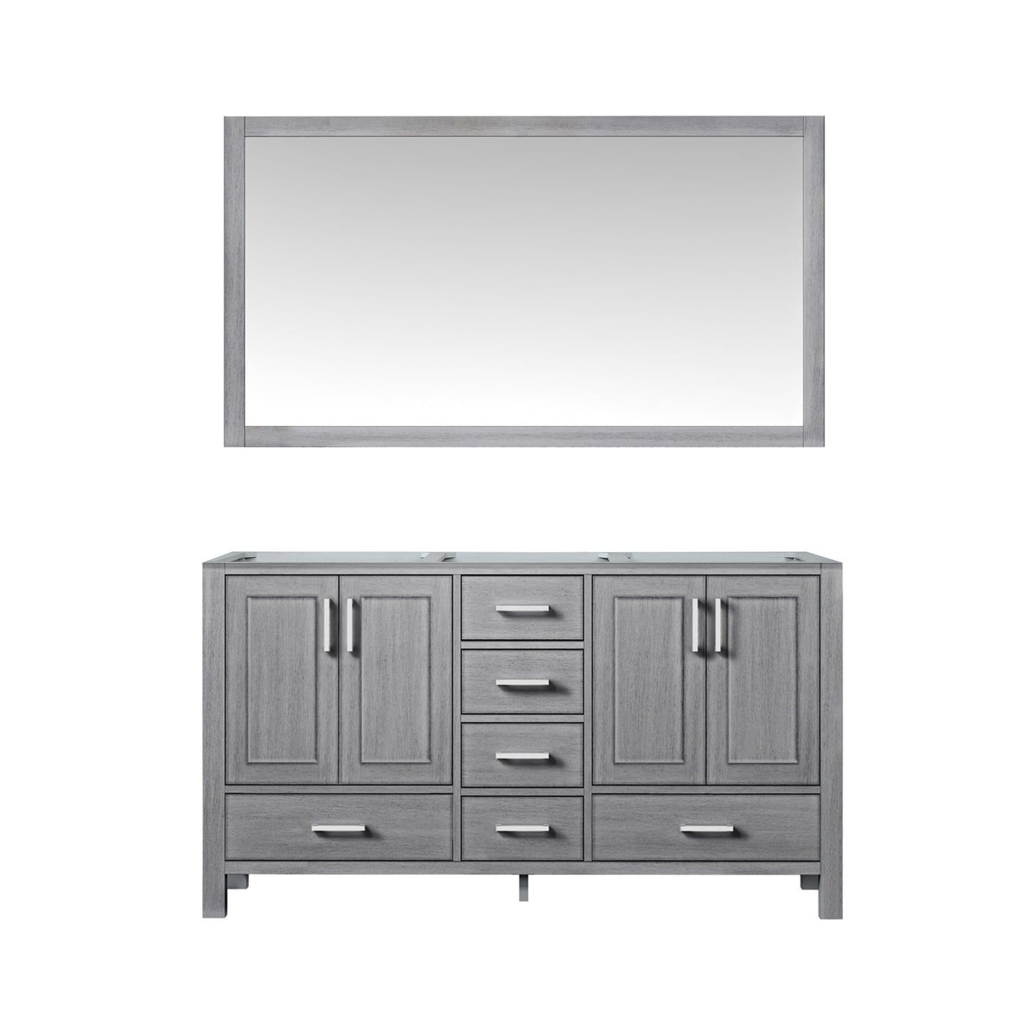 Jacques 60" Distressed Grey Double Vanity, no Top and 58" Mirror