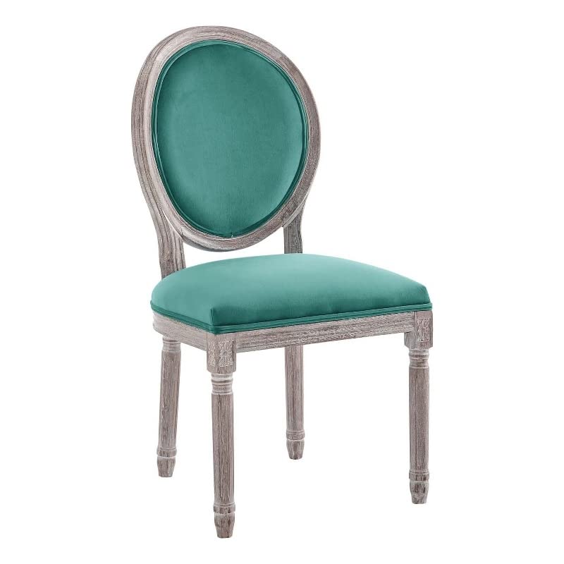 Modway Emanate French Vintage Performance Velvet Dining Chair in Natural Teal