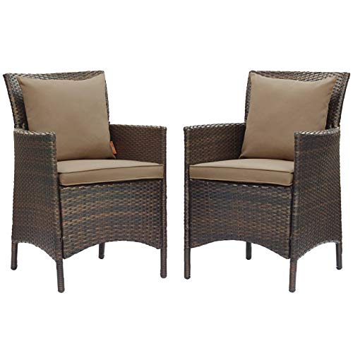 Modway Conduit Wicker Rattan Outdoor Patio Dining Arm Chair with Cushion