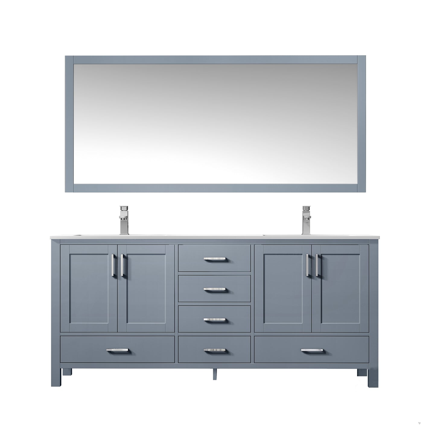 Jacques 72" Dark Grey Double Vanity, White Quartz Top, White Square Sinks and 70" Mirror