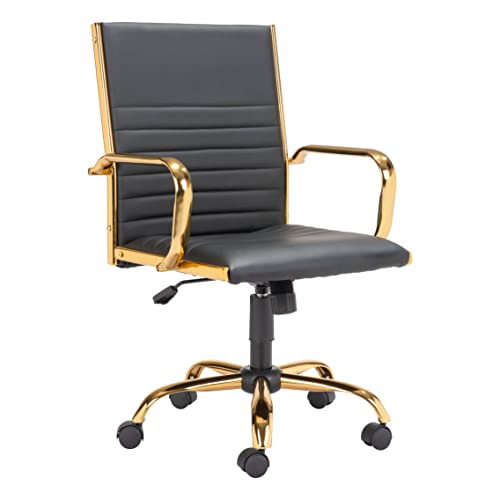 Zuo Modern - Profile Office Chair Black & Gold - Modern - Seating - Steel, Plywood, Foam, 100% Polyurethane - Indoor - 39in Height