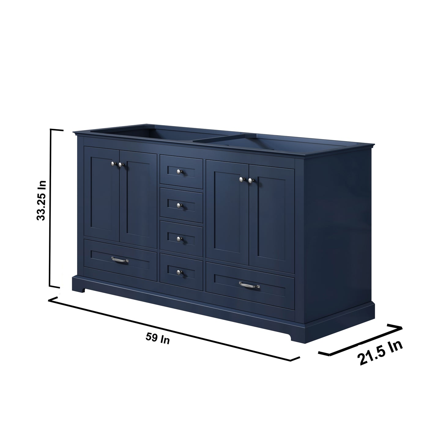 Dukes 60" Navy Blue Double Vanity, no Top and 58" Mirror