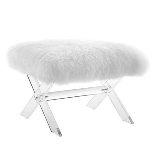 Modway Swift Acrylic X-Base Entryway Modern Bench with Tufted Fabric Upholstery in Navy