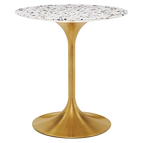 Modway Gold and White Lippa Round Terrazzo Dining Table EEI-5699-GLD-WHI