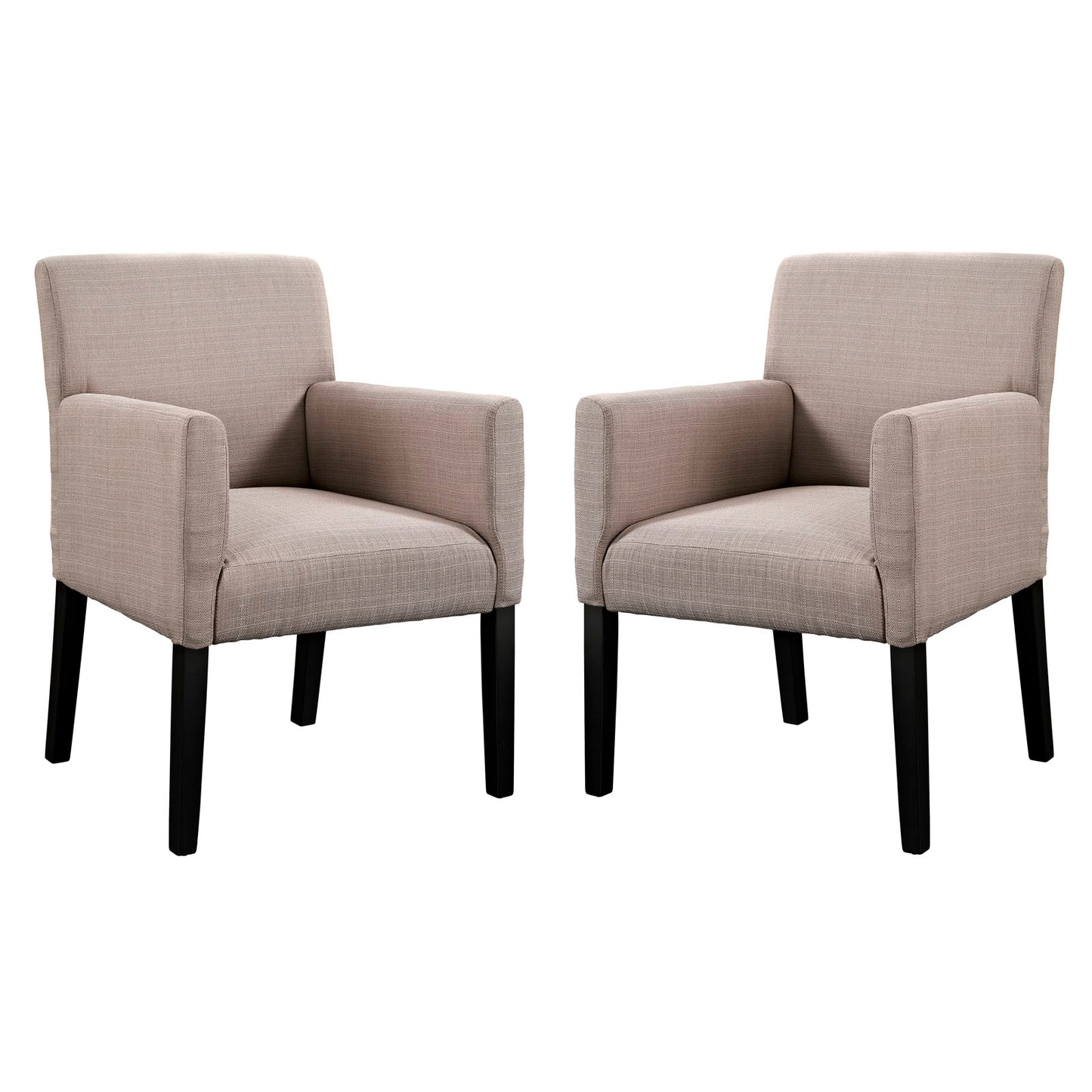 Modway Chloe Upholstered Fabric Modern Farmhouse Dining Arm Accent Chair in Beige - Set of 2