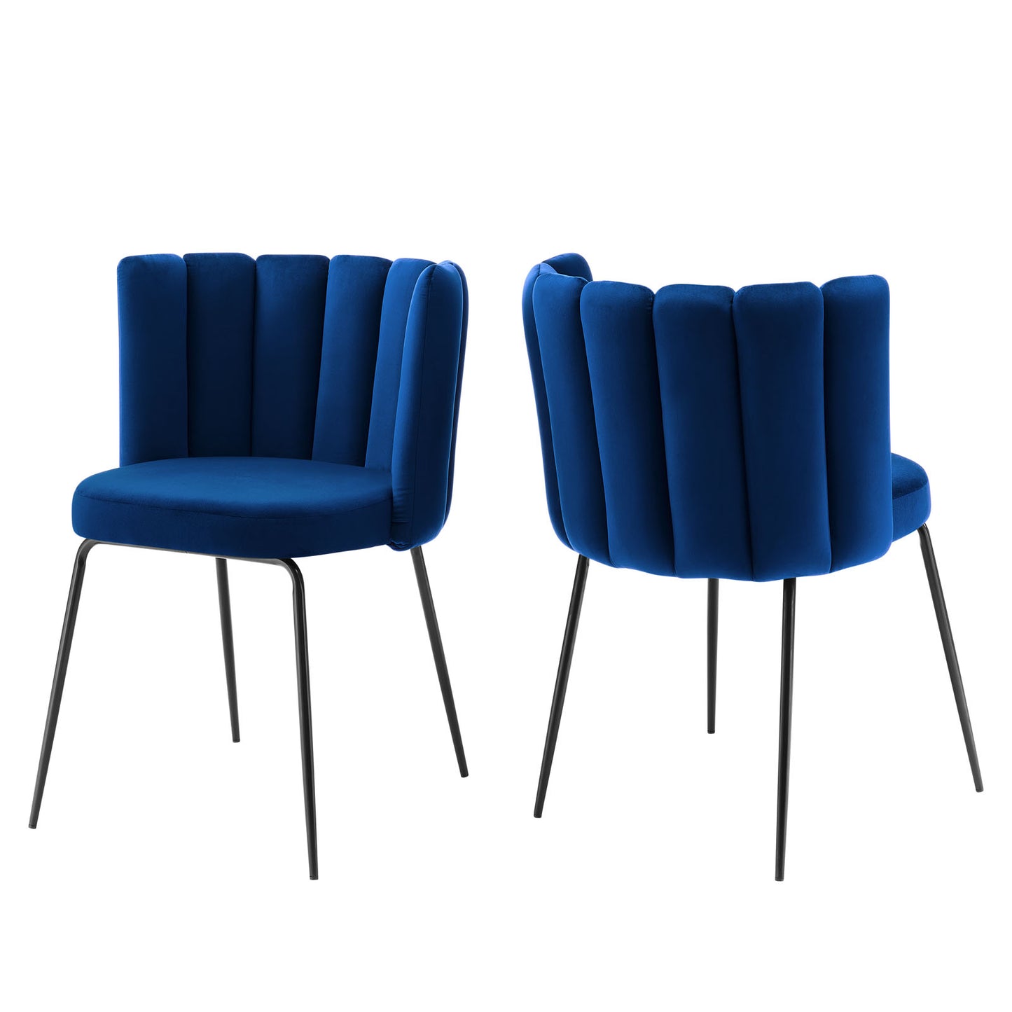 Modway Virtue Performance Velvet Dining Chairs in Black Navy-Set of 2