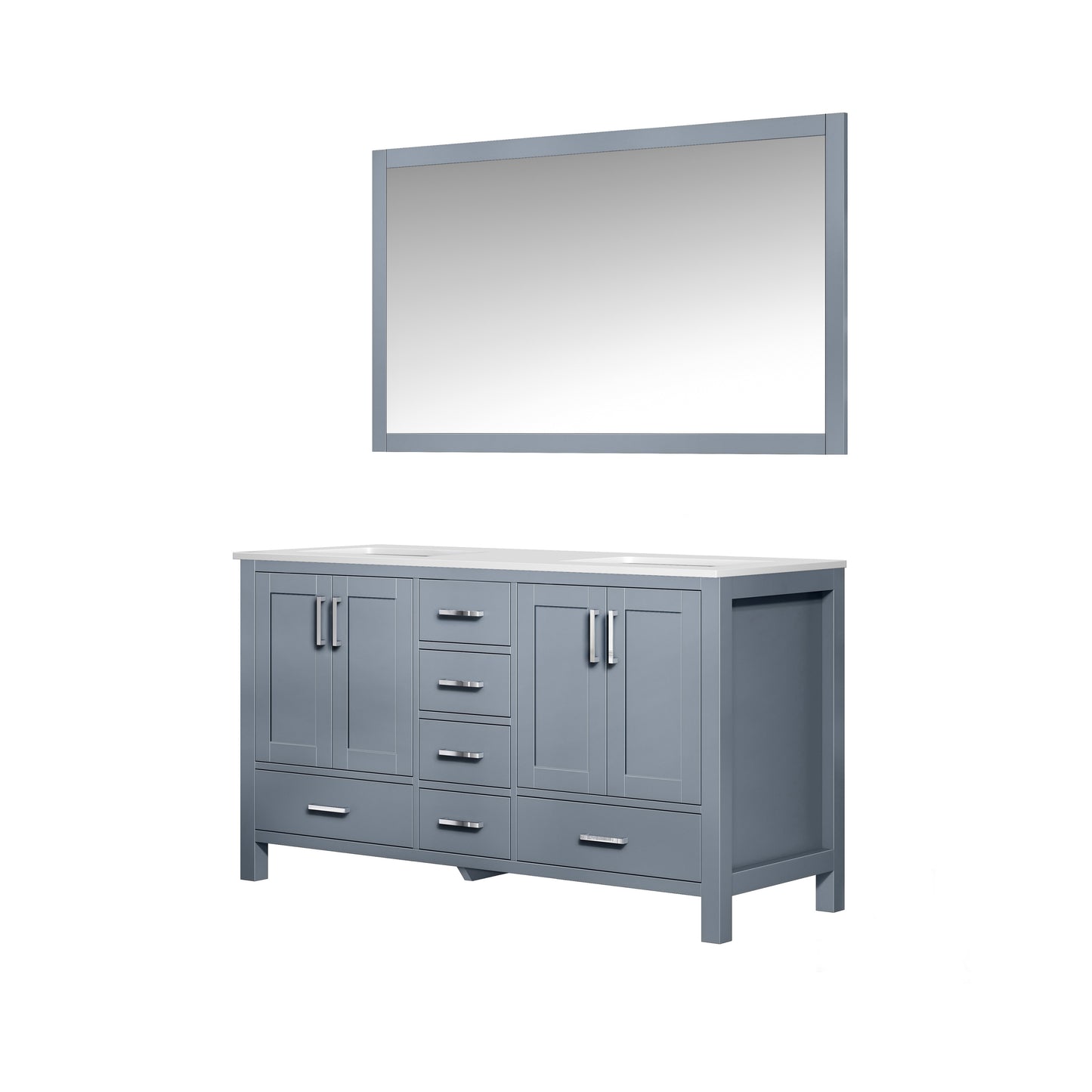 Jacques 60" Dark Grey Double Vanity, White Quartz Top, White Square Sinks and 58" Mirror