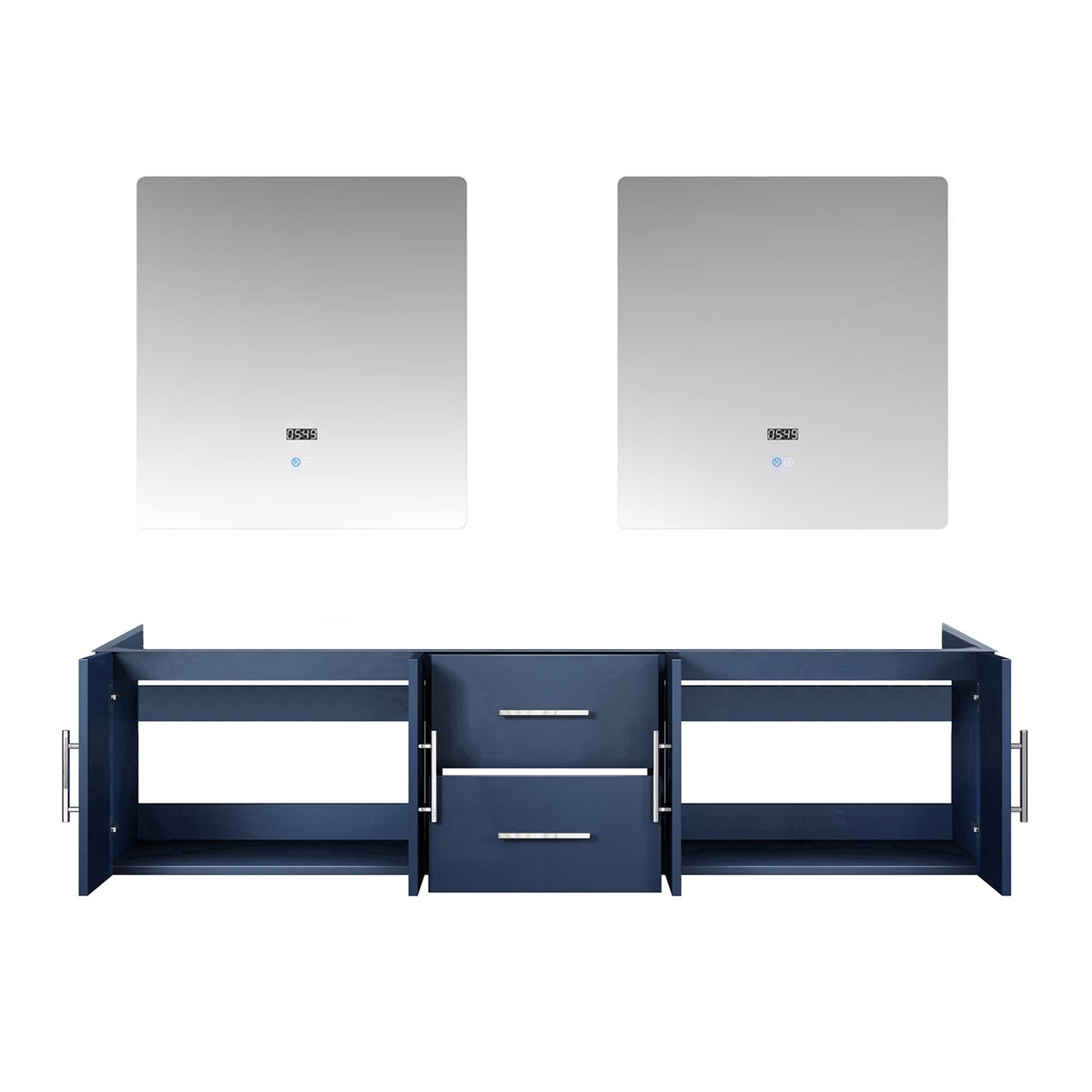 Geneva 72" Navy Blue Double Vanity, no Top and 30" LED Mirrors