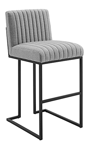 Modway Indulge Channel Tufted Fabric Bar Stool in Light Gray