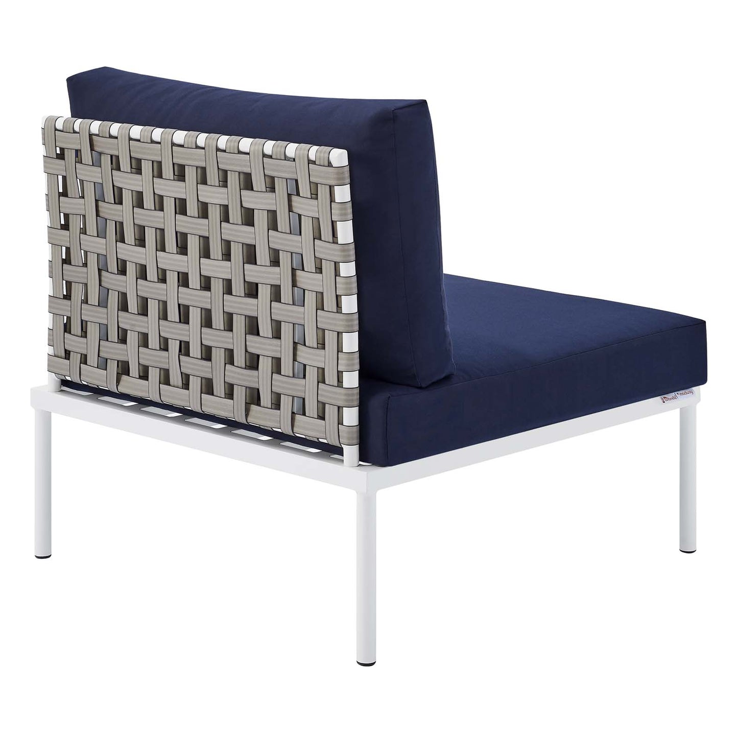 Modway EEI-4958-TAN-NAV Harmony Sunbrella Basket Weave Tan Navy Outdoor Patio Aluminum Armless Chair