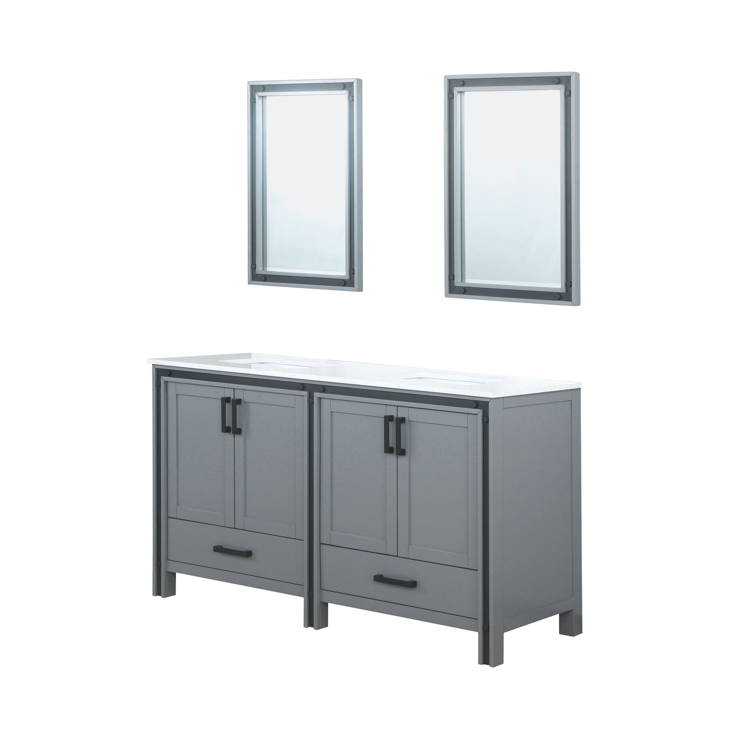 Ziva 60" Dark Grey Double Vanity, Cultured Marble Top, White Square Sink and 22" Mirrors