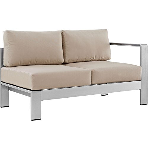 Modway Shore Aluminum Outdoor Patio Right Arm Loveseat in Silver Beige