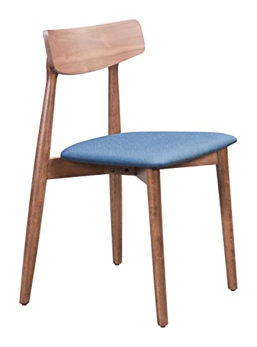 Zuo Modern Newman Dining Chair Set Rubber Wood, Walnut Veneer, Foam, Fabric Walnut, Blue Indoor Weight Capacity 265 lbs Dimensions: 18.7" W x 18.3" D x 30.3" H Pack of 2