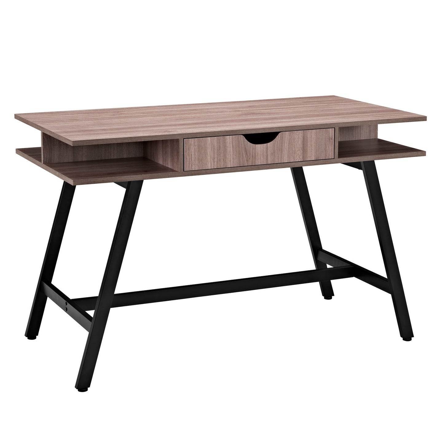 Modway Turnabout Wood Grain and Metal Writing Office Desk With Storage Space In Birch