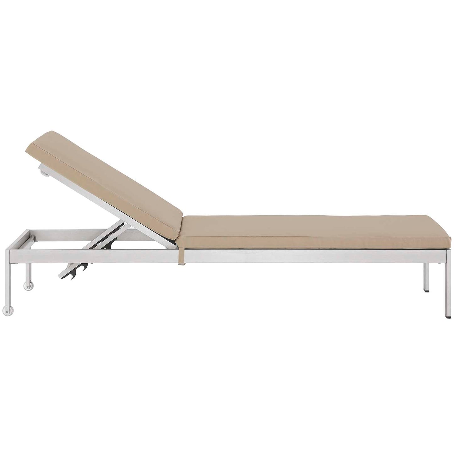 Modway EEI-4501-SLV-BEI Shore Patio Aluminum Outdoor Chaise, Silver Beige