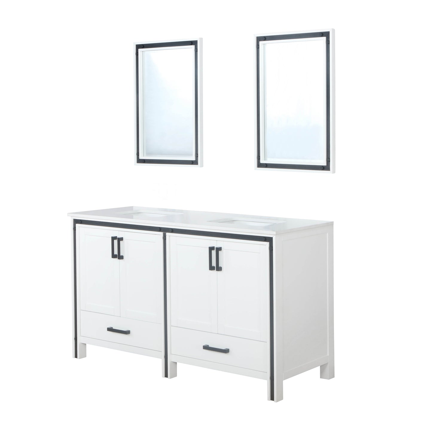 Ziva 60" White Double Vanity, Cultured Marble Top, White Square Sink and 22" Mirrors