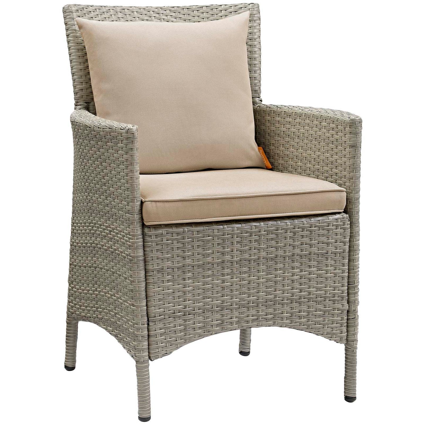 Modway Conduit Wicker Rattan Patio Dining Arm Chair in Gray and Beige (Set of 2)