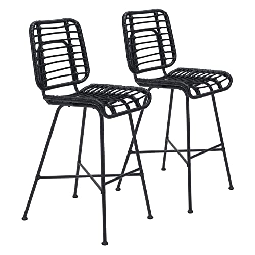 Zuo Modern - Murcia Bar Chair (Set of 2) Black - Modern - Seating - Steel, 100% Polyethylene - Indoor and Outdoor - 35in Height