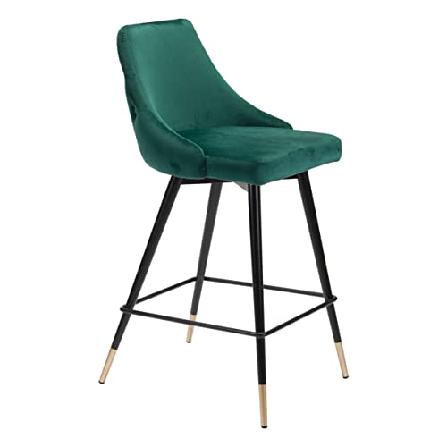 Zuo Modern - Piccolo Counter Chair Green - Modern - Seating - Steel, Foam, 100% Polyester - Indoor - 36.4in Height