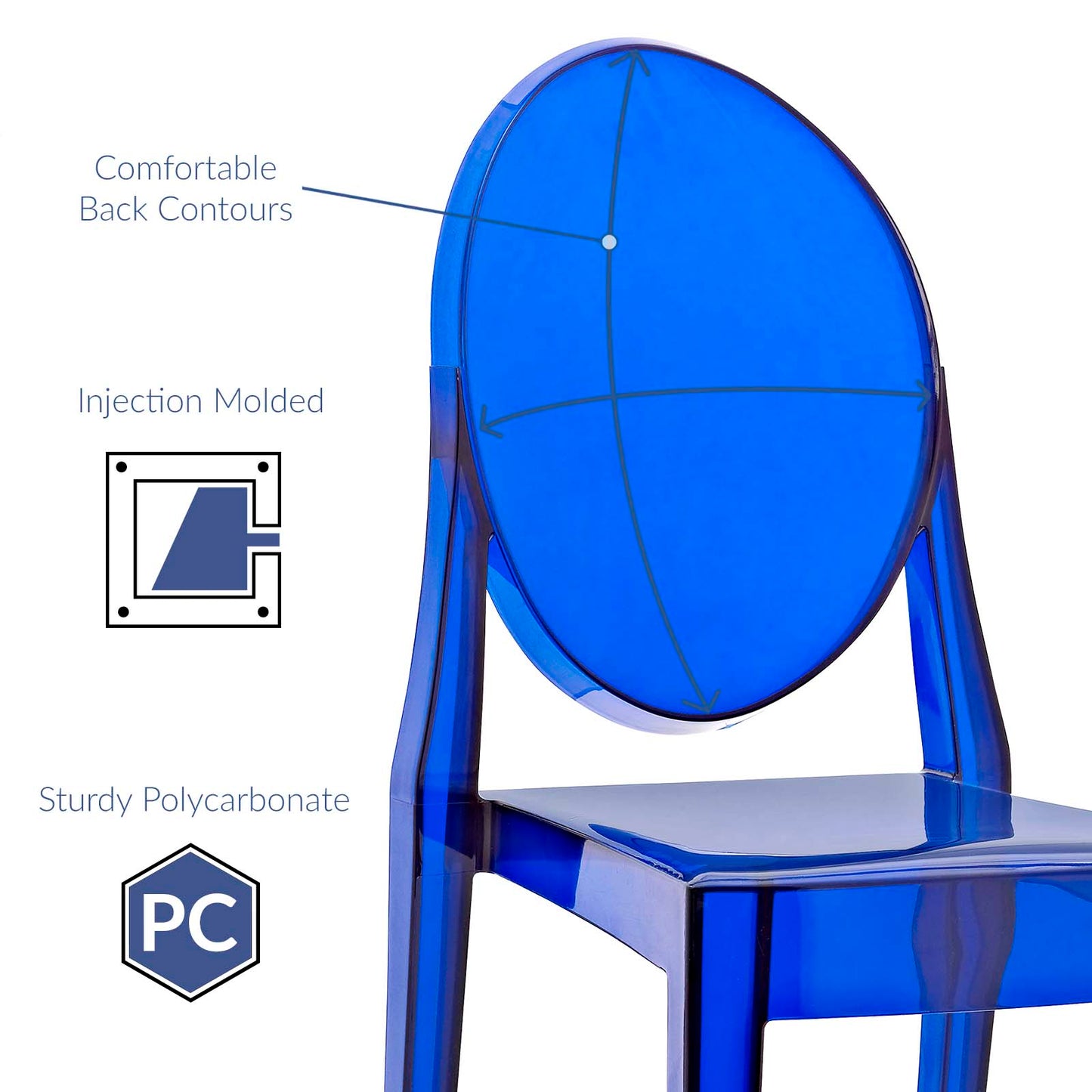 Modway Casper Modern Acrylic Stacking Four Dining Armchairs in Blue