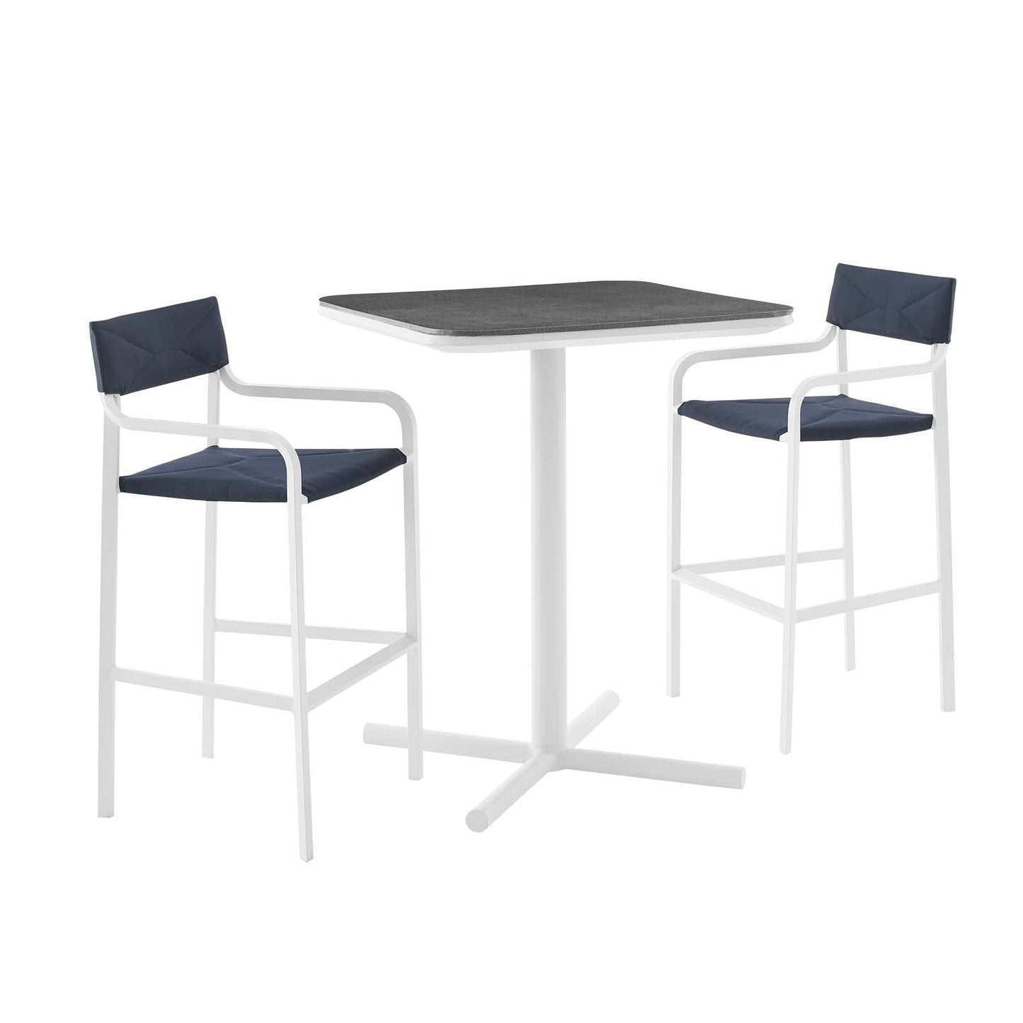 Modway EEI-3798-WHI-NAV Raleigh 3 Piece Outdoor Patio Aluminum Bar Set, White Navy