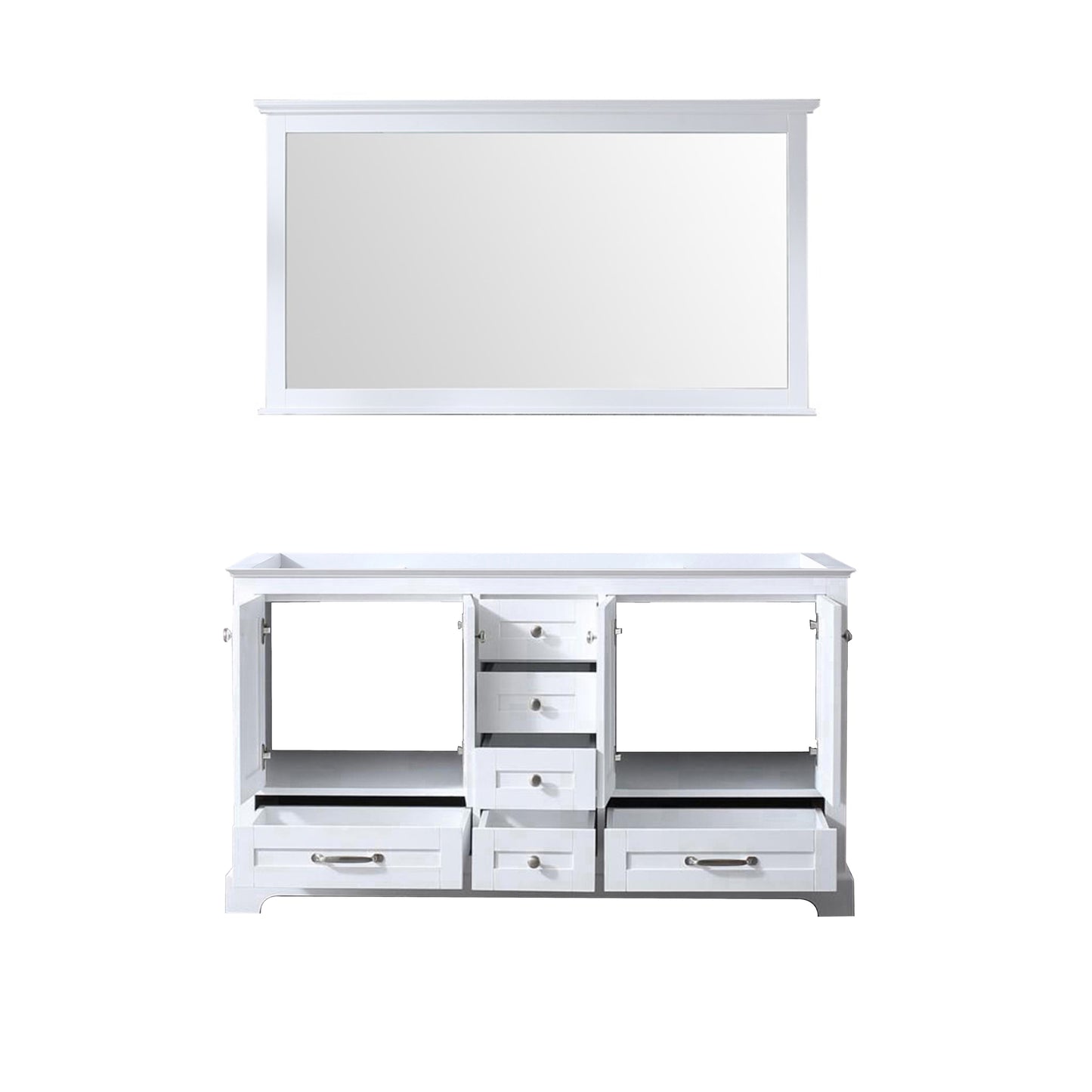 Dukes 60" White Double Vanity, no Top and 58" Mirror