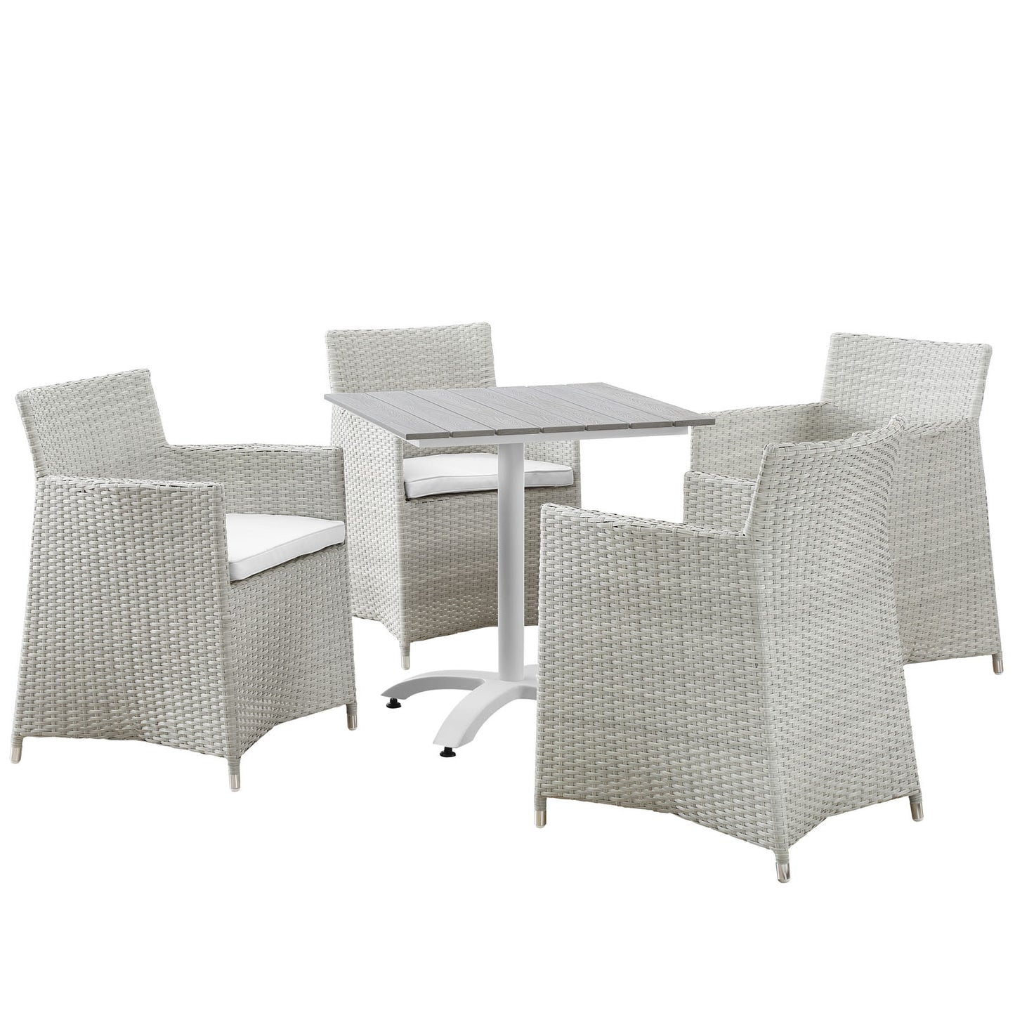 Modway EEI-1760-GRY-WHI-SET Junction Wicker Rattan Outdoor Patio 5-Piece Dining Set, Gray White