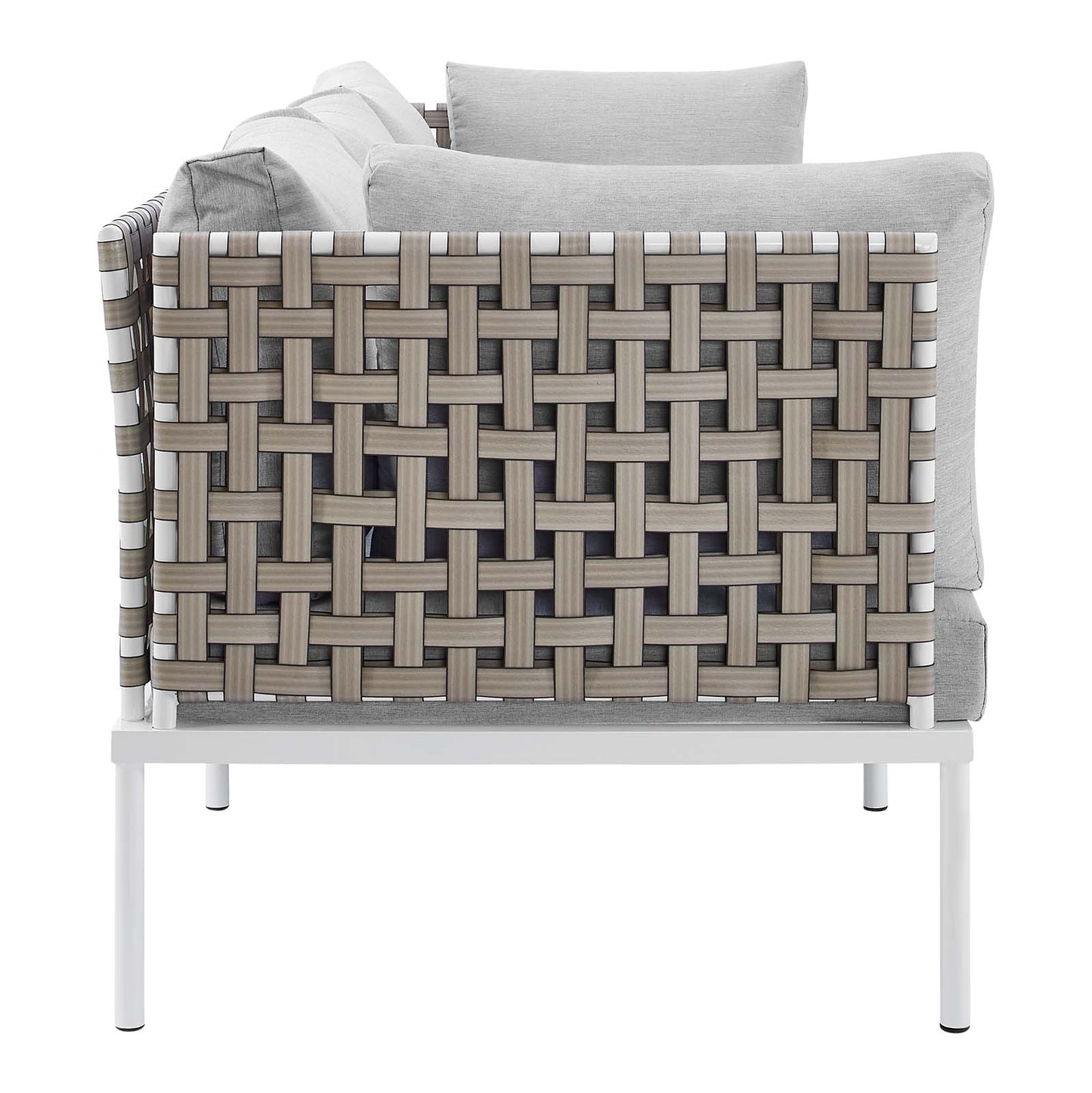 Modway EEI-4966-TAN-GRY Harmony Sunbrella Basket Weave Tan Gray Outdoor Patio Aluminum Sofa