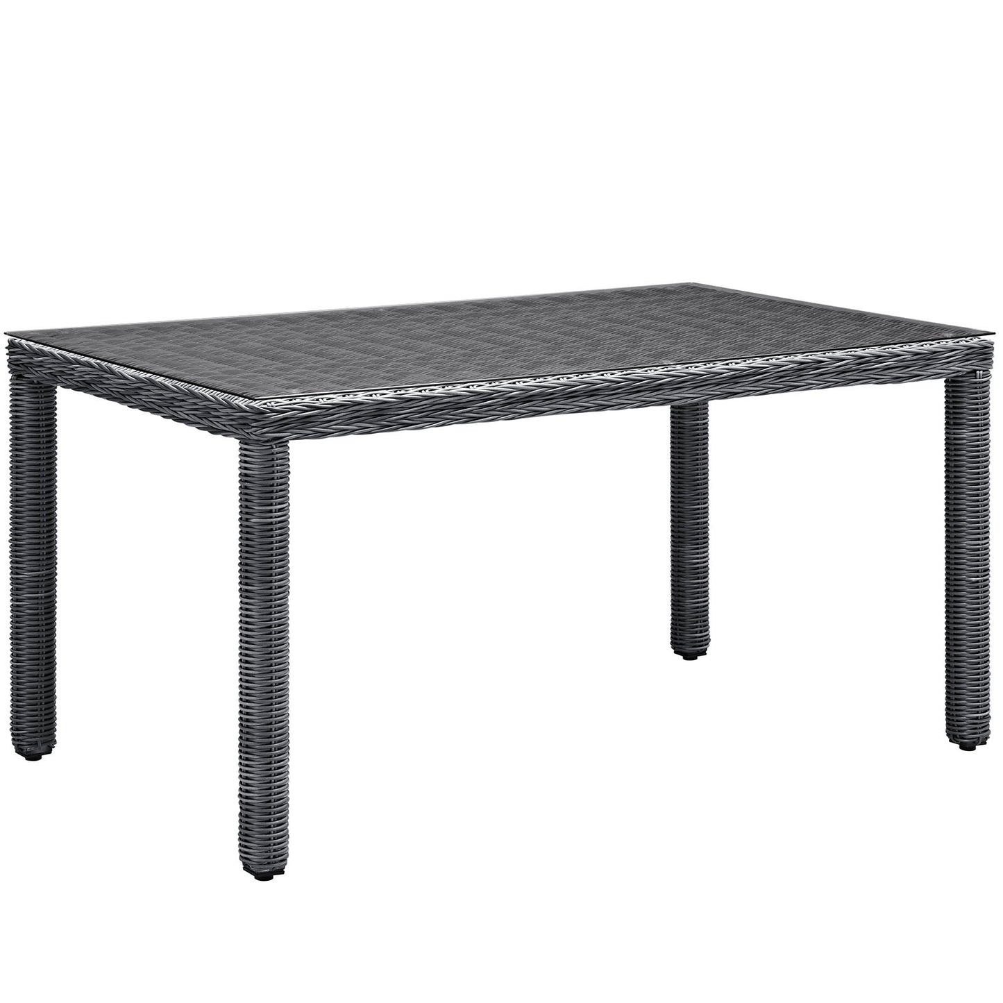 Modway Summon Wicker Rattan Outdoor Patio 59" Rectangle Dining Table in Gray