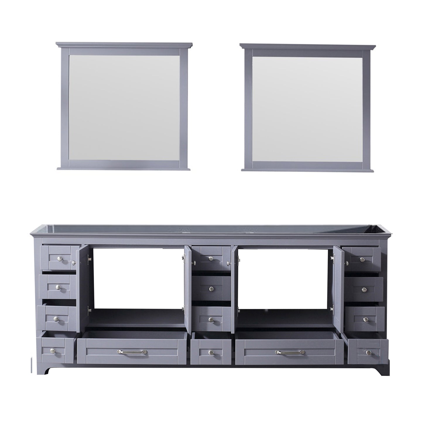 Dukes 84" Dark Grey Double Vanity, no Top and 34" Mirrors