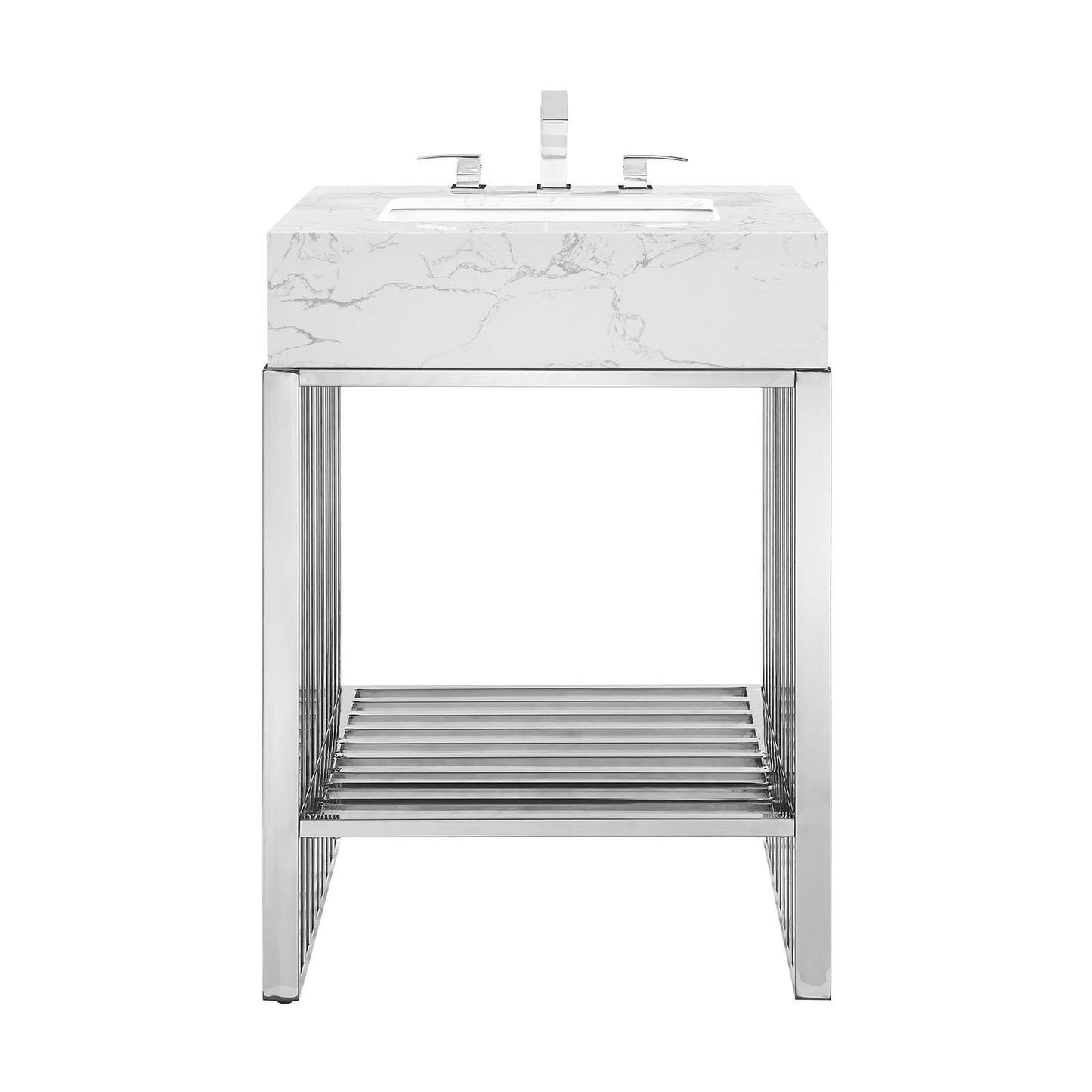 Modway Gridiron 24" Bathroom Vanity in White Silver Cabinet